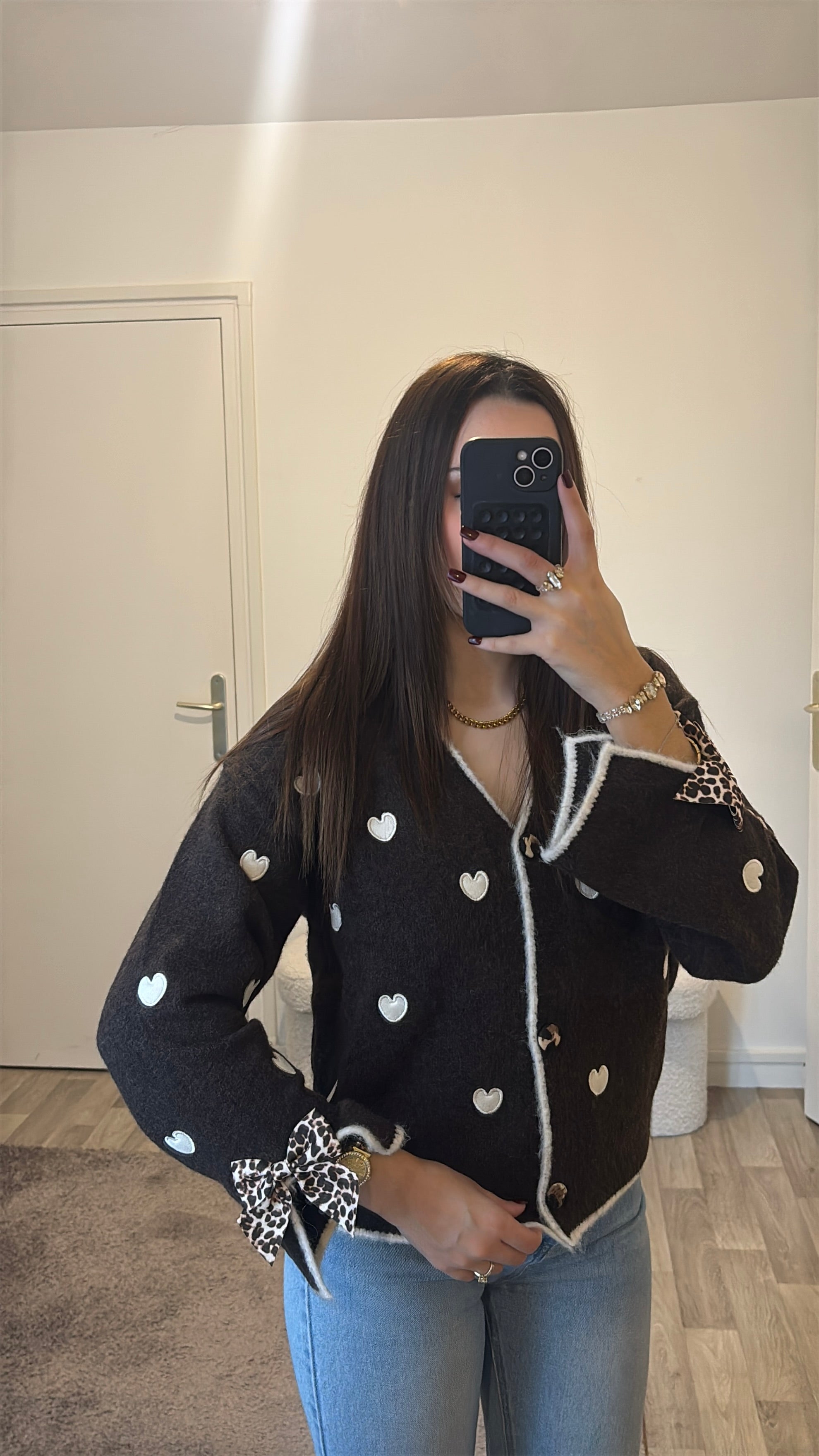 Gillet choco à cœur blanc