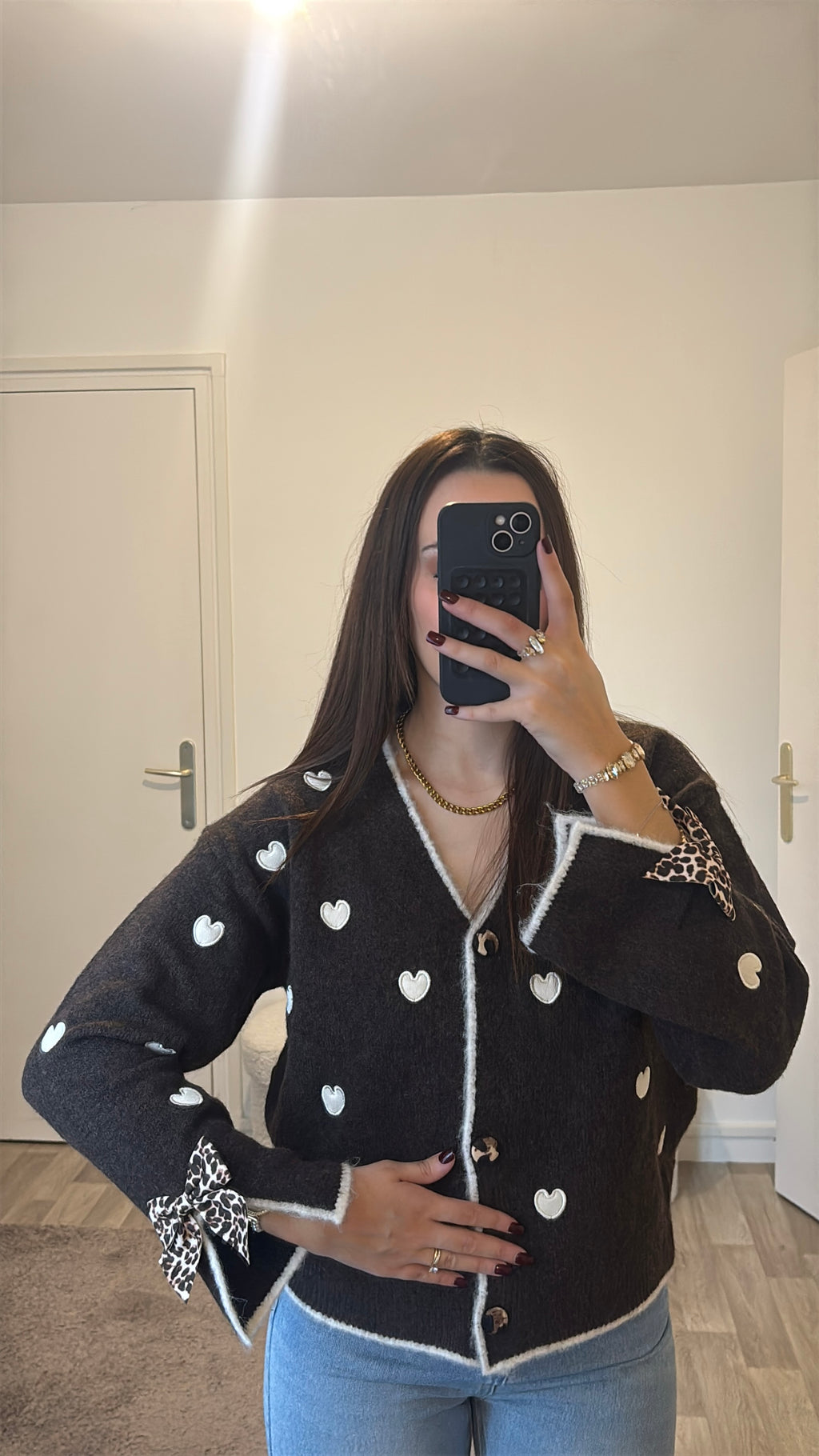 Gillet choco à cœur blanc