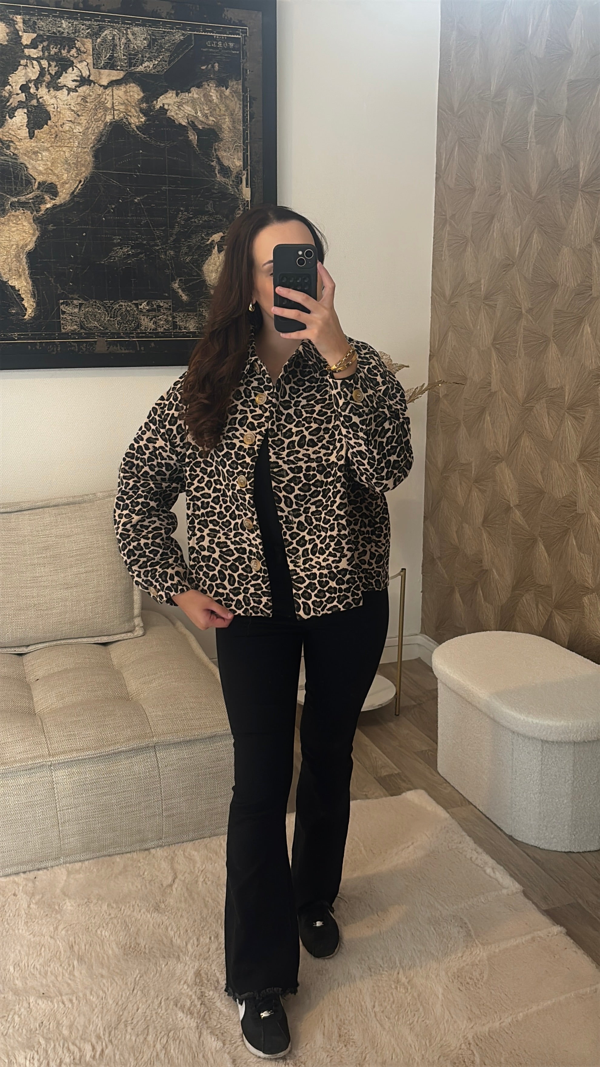 Veste jean motif léopard