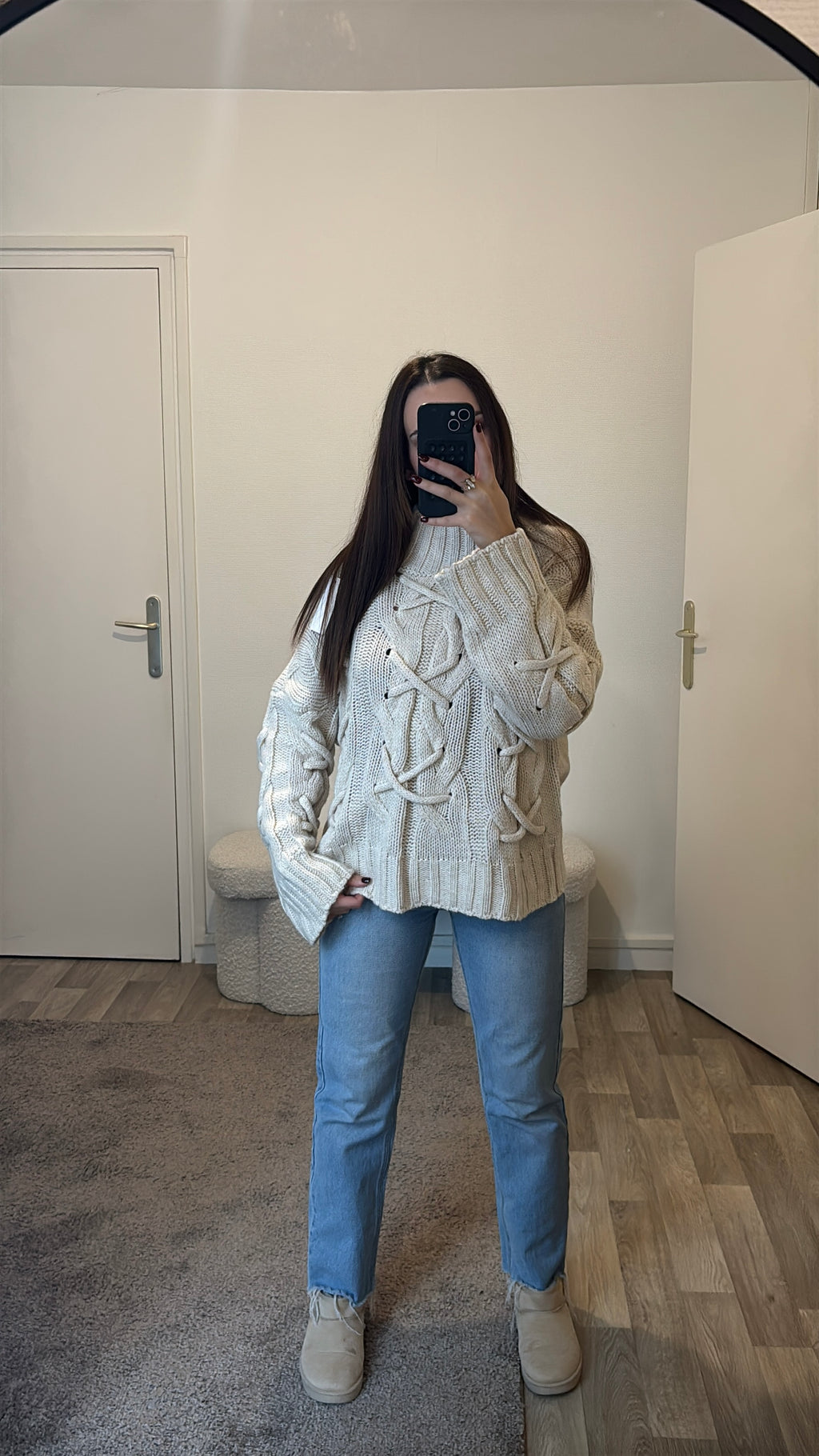 Pull en crochet beige