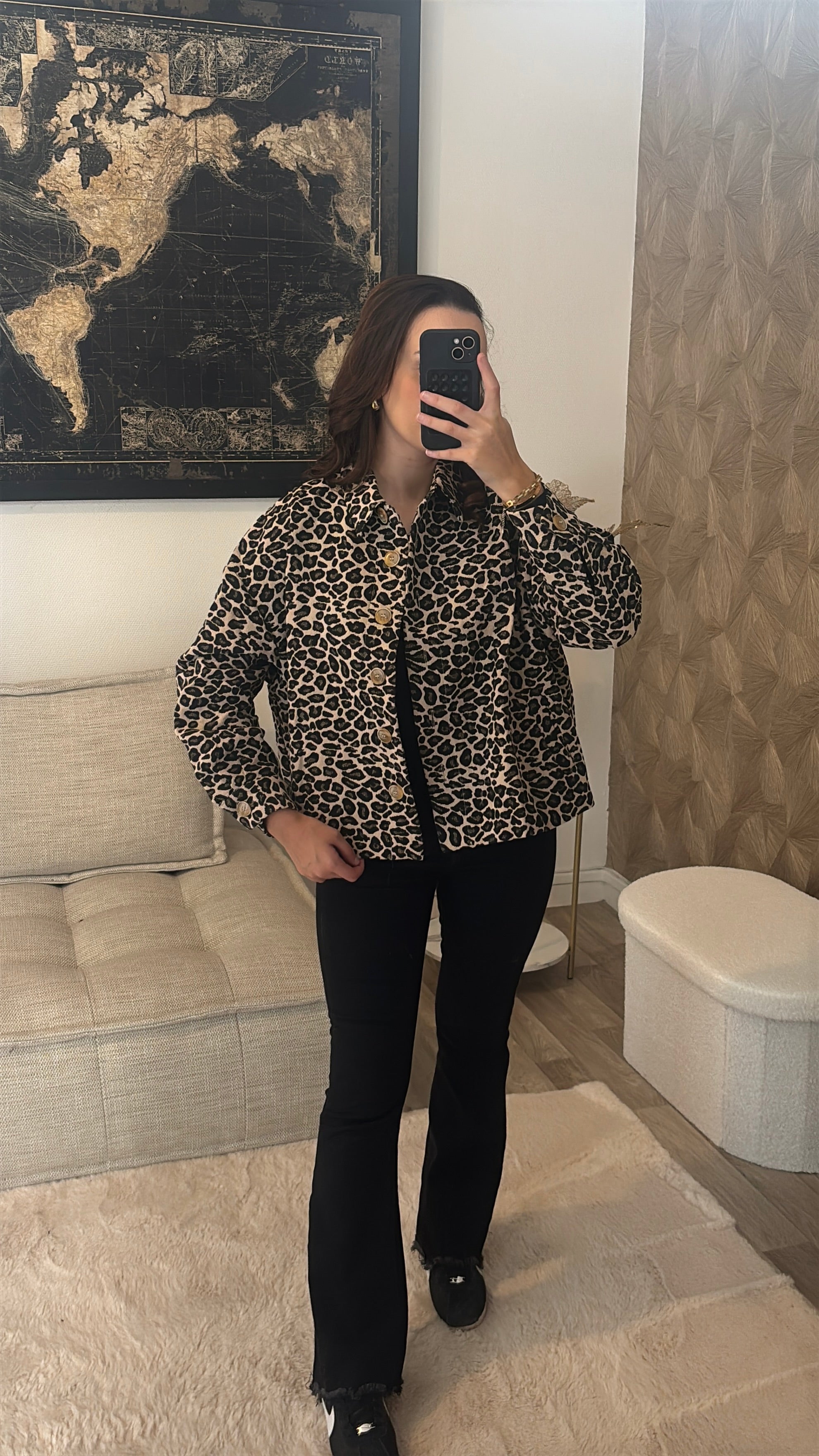 Veste jean motif léopard