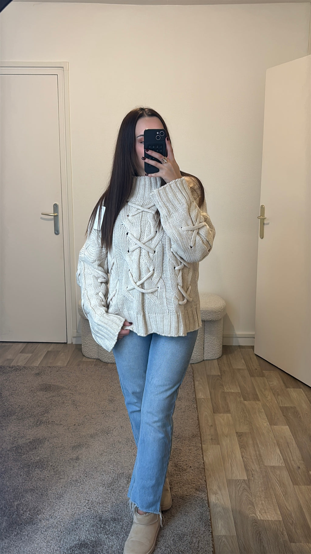 Pull en crochet beige