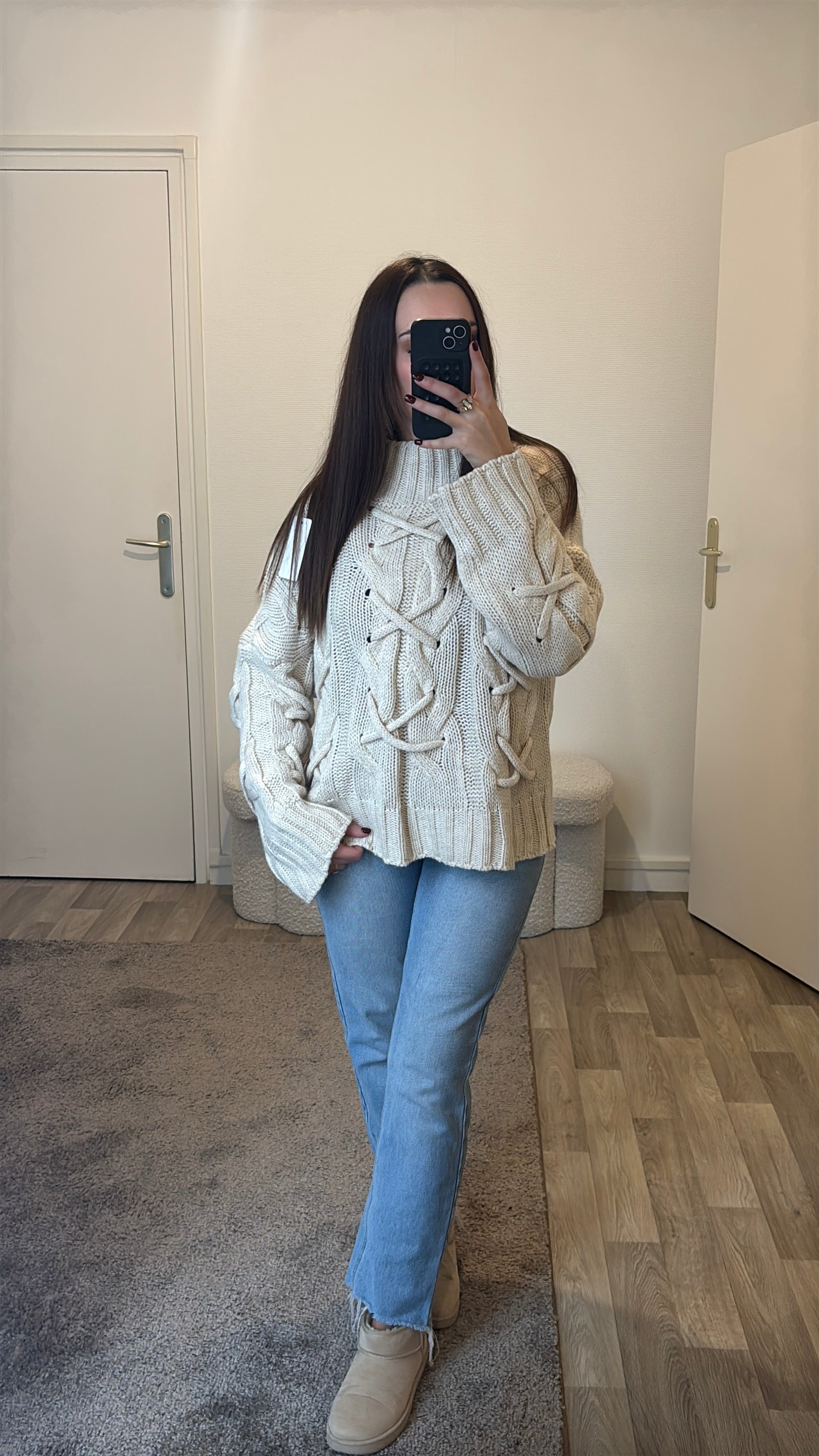 Pull en crochet beige