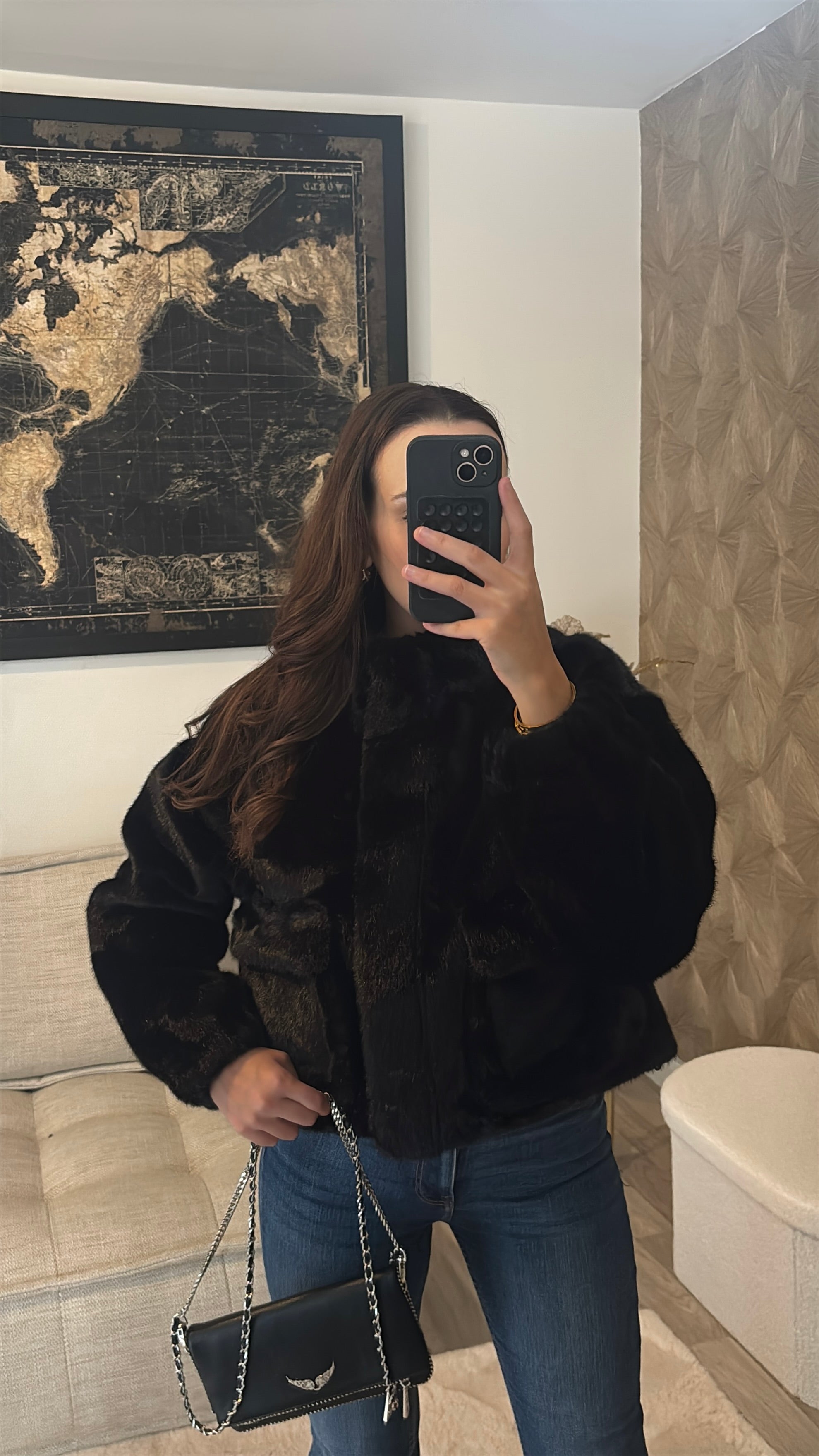 Manteau fourrure noir