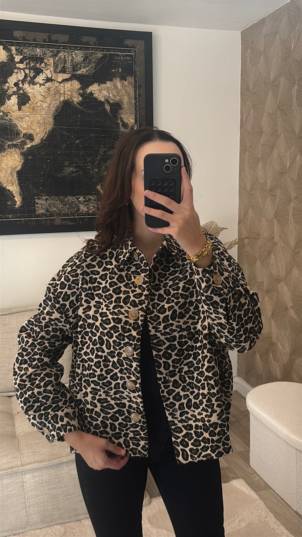 Veste jean motif léopard