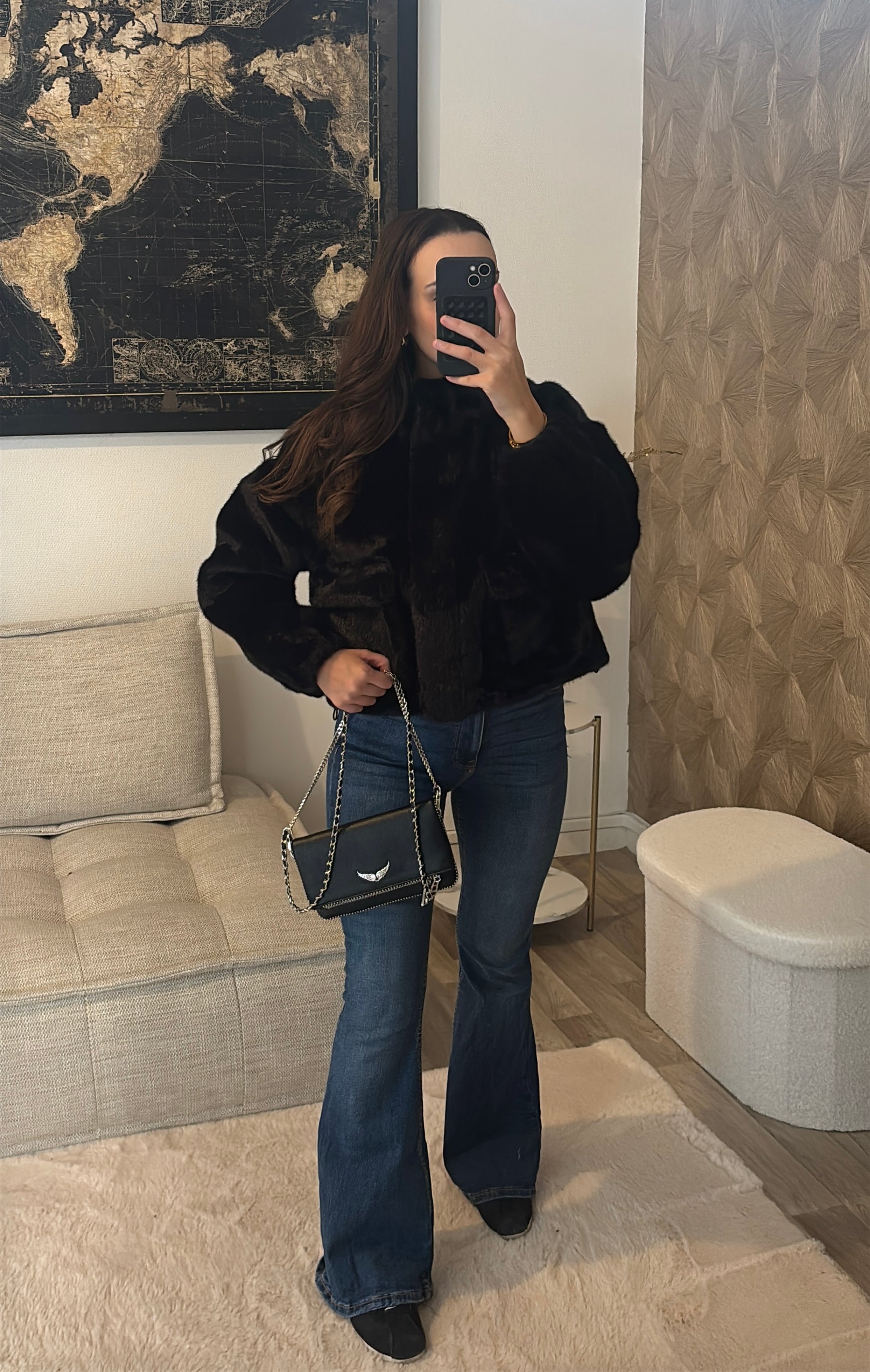 Manteau fourrure noir