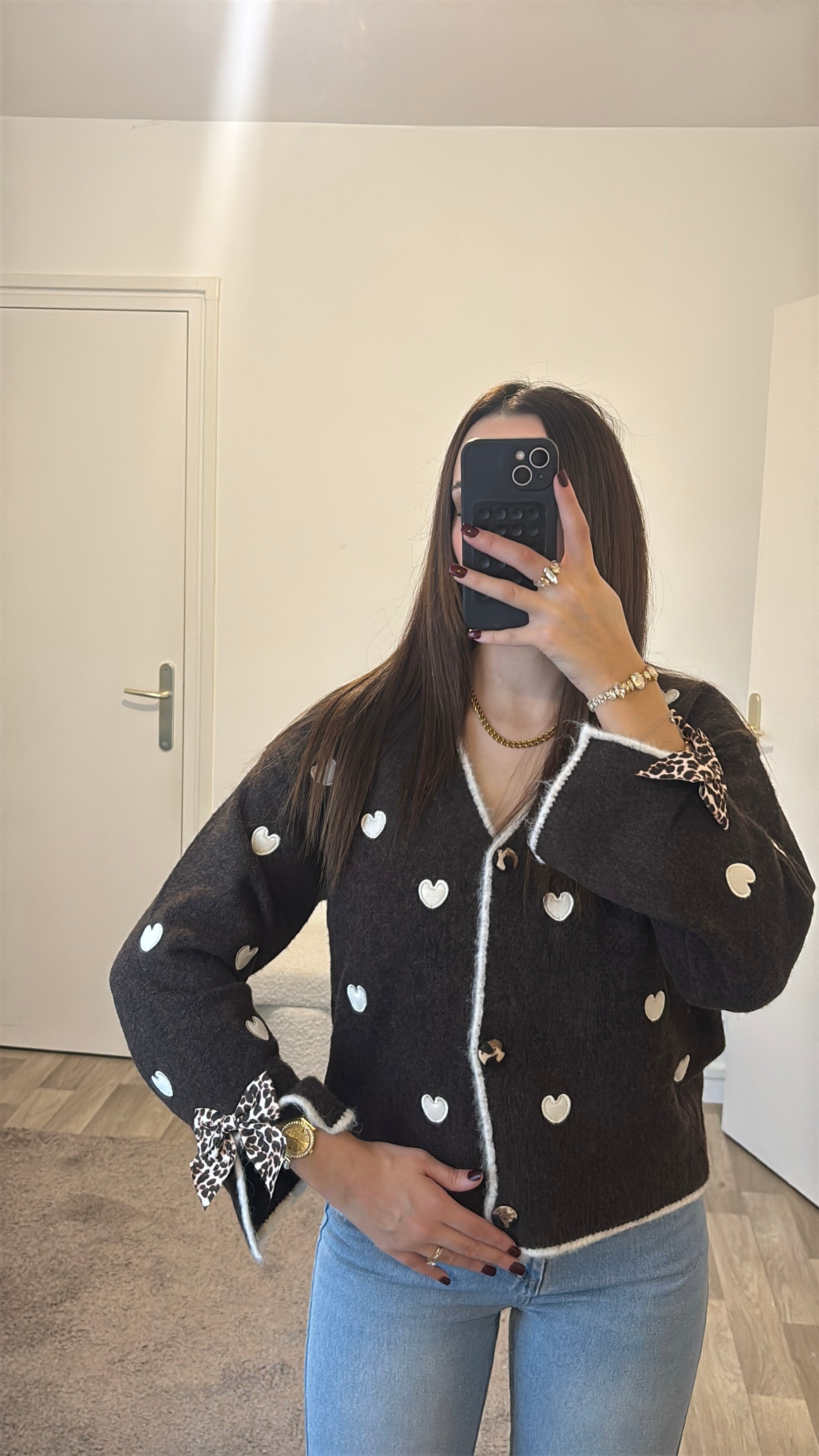 Gillet choco à cœur blanc